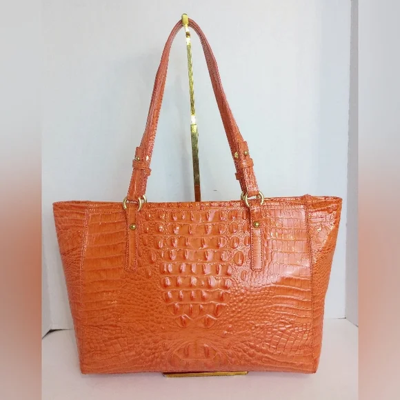 Brahmin Coral Melbourne Medium Asher Crocodile Embossed Leather Tote Bag - Picture 2 of 10